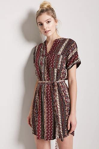 Forever21 Belted Ornate Print Shift Dress
