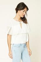 Love21 Women's  Ivory Contemporary Lace Flounce Top