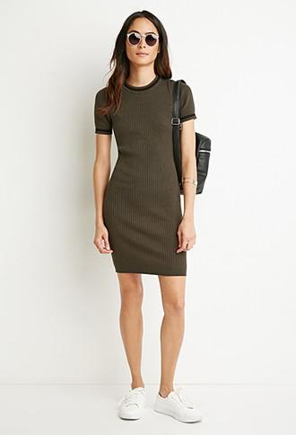 Forever21 Striped-trim Ribbed Dress
