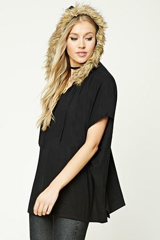 Forever21 Faux Fur-trimmed Hooded Sweater