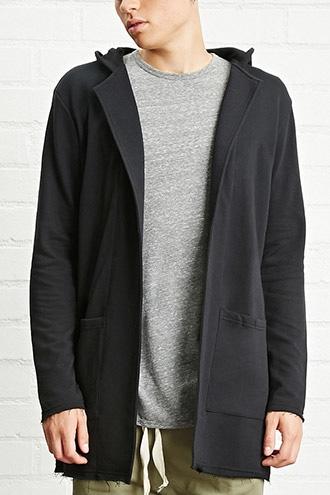21 Men Men's  Black Open-front Hooded Cardigan