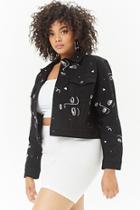 Forever21 Plus Size The Style Club Embroidered Face Denim Jacket
