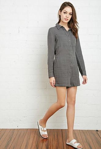 Forever21 Women's  Cotton Utility Romper (grey)