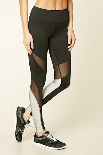 Forever21 Women's  Black & Silver Active Reflective Leggings