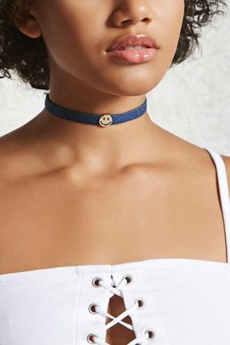 Forever21 Happy Face Denim Choker