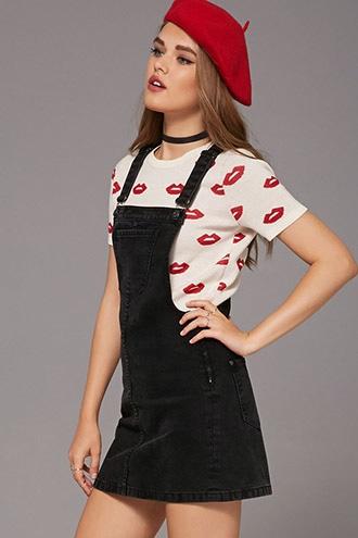 Forever21 Women's  Black Denim Overall Dress