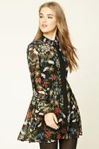 Forever21 Women's  Black & Cream Floral Print Swing Dress