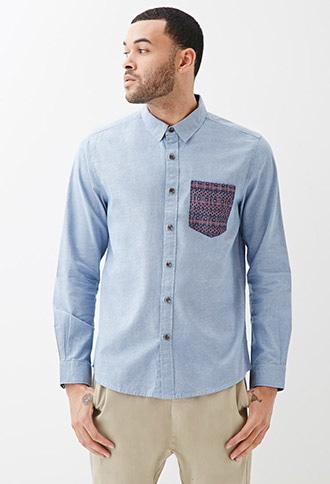 Forever21 Chambray Contrast Pocket Shirt