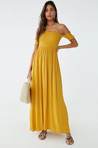 Forever21 Smocked Off-the-shoulder Halter Maxi Dress