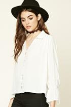 Forever21 Women's  Embroidered Bell-sleeve Shirt