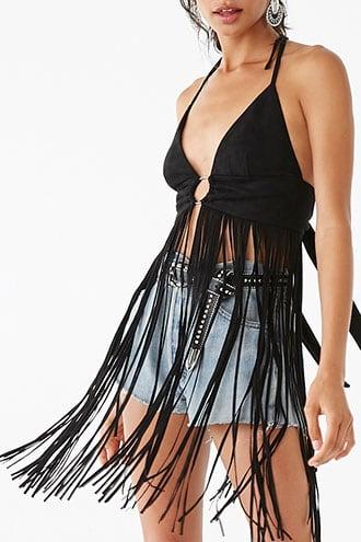 Forever21 Faux Suede Fringe Halter Crop Top