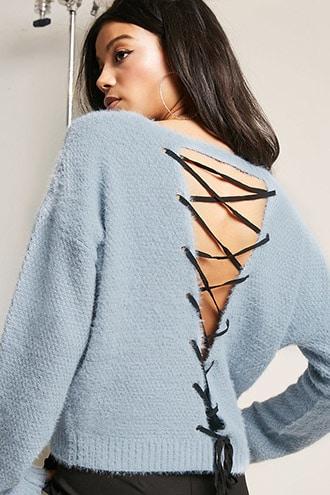 Forever21 Contrast Lace-up Sweater