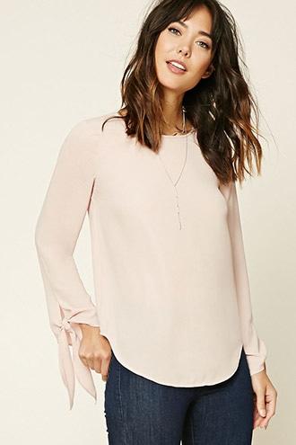 Love21 Women's  Light Pink Contemporary Semi-sheer Top