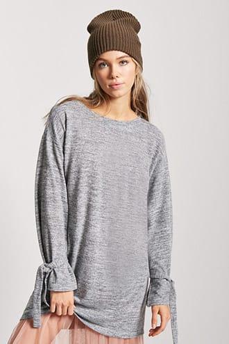 Forever21 Marled Self-tie Cuff Shift Dress
