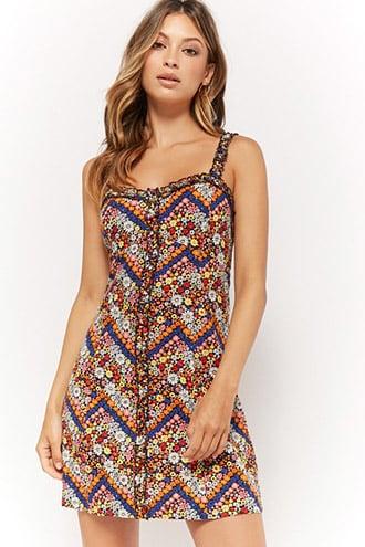 Forever21 Mixed-daisy Print Mini Dress