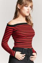 Forever21 Ribbed Striped Off-the-shoulder Top
