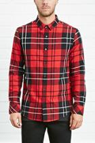 21 Men Men's  Red & Black Fitted Plaid Flannel Shirt