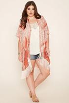Forever21 Plus Women's  Rust & Cream Plus Size Fringe Kimono