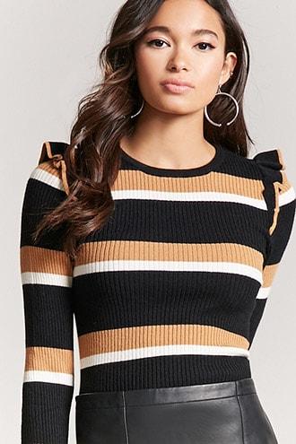 Forever21 Ribbed Ruffle-trim Top