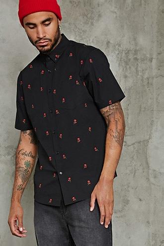 Forever21 Slim-fit Rose Print Shirt