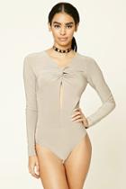 Forever21 Women's  Taupe Tie-front Bodysuit