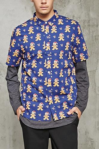 21 Men Men's  Gingerbread Man Print Shirt