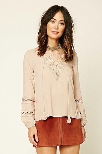 Love21 Women's  Contemporary Crochet Panel Top