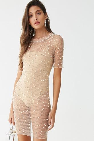 Forever21 Sheer Faux Pearl Embellished Dress