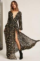 Forever21 Metallic Leaf Print Maxi Dress
