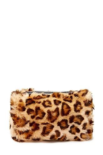 Forever21 Leopard Faux Fur Makeup Bag