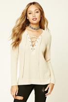 Forever21 Women's  Ribbed Knit Lace-up Sweater