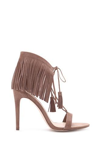 Forever21 Women's  Genuine Suede Fringed Sandals