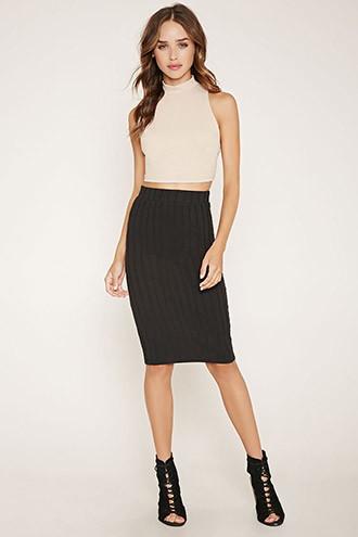 Forever21 Women's  Black Ribbed Pencil Skirt