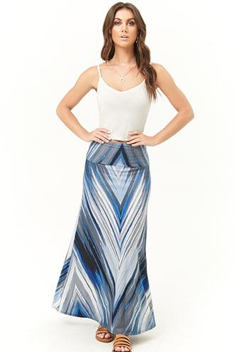 Forever21 Watercolor Chevron Maxi Skirt