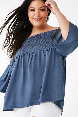 Forever21 Plus Size Chambray Smocked Top