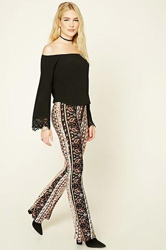 Forever21 Women's  Abstract Paisley Flared Pants