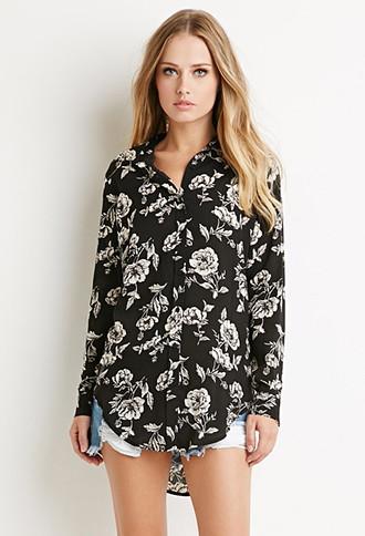 Forever21 Floral Longline Shirt