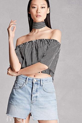 Forever21 Choker Neck Striped Blouse
