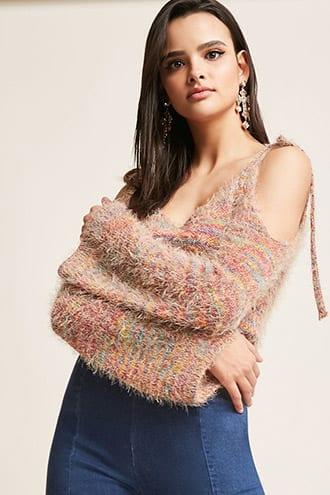 Forever21 Fuzzy Multicolor Open-shoulder Top