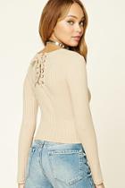 Forever21 Women's  Taupe Lace-up Back Top