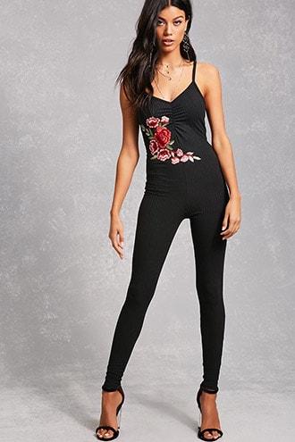 Forever21 Embroidered Floral Jumpsuit