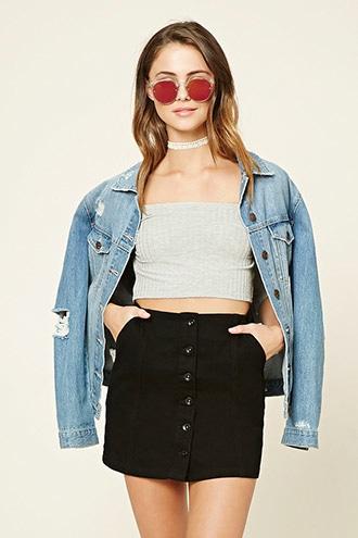 Forever21 Women's  Black Denim Button-front Mini Skirt