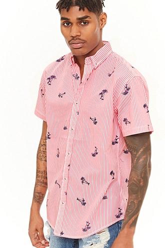 Forever21 Stars And Stripes Striped Palm Tree Print Shirt