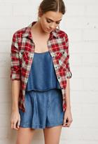 Forever21 Button-tab Sleeve Plaid Shirt