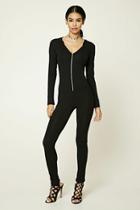 Forever21 Women's  Black Hooded Zip-front Jumpsuit