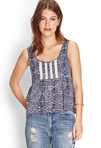 Forever21 Tribal Print Ruffled Top