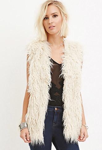 Forever21 Women's  Collarless Shaggy Vest (cream)