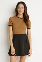Forever21 Women's  Striped-trim Ribbed Top (camel/black)