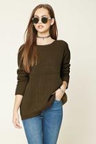 Forever21 Women's  Olive Ribbed Knit Sweater