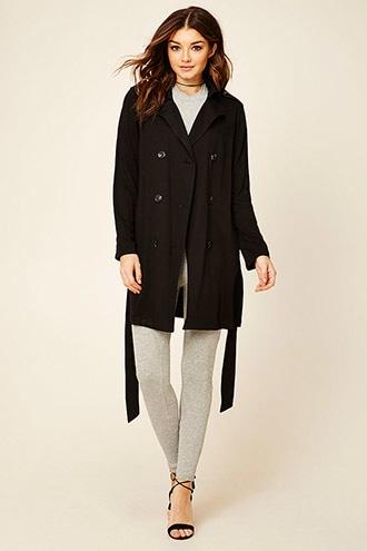 Forever21 Women's  Black Sash-tie Trench Coat